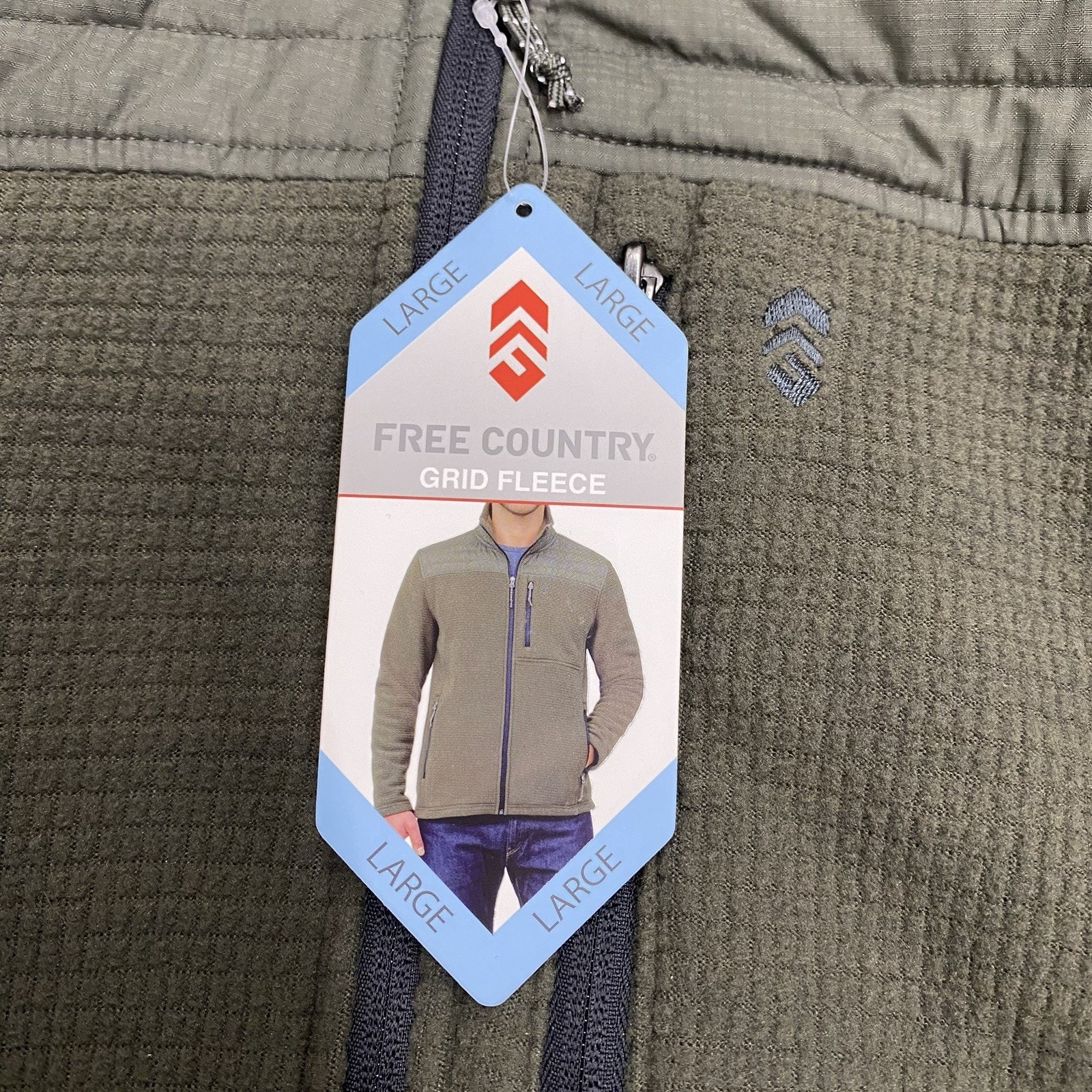 Free Country Men’s L Grid Fleece Jacket Dark Olive Gorpcore Hiking Outdoor Nwt — image 3 of 8